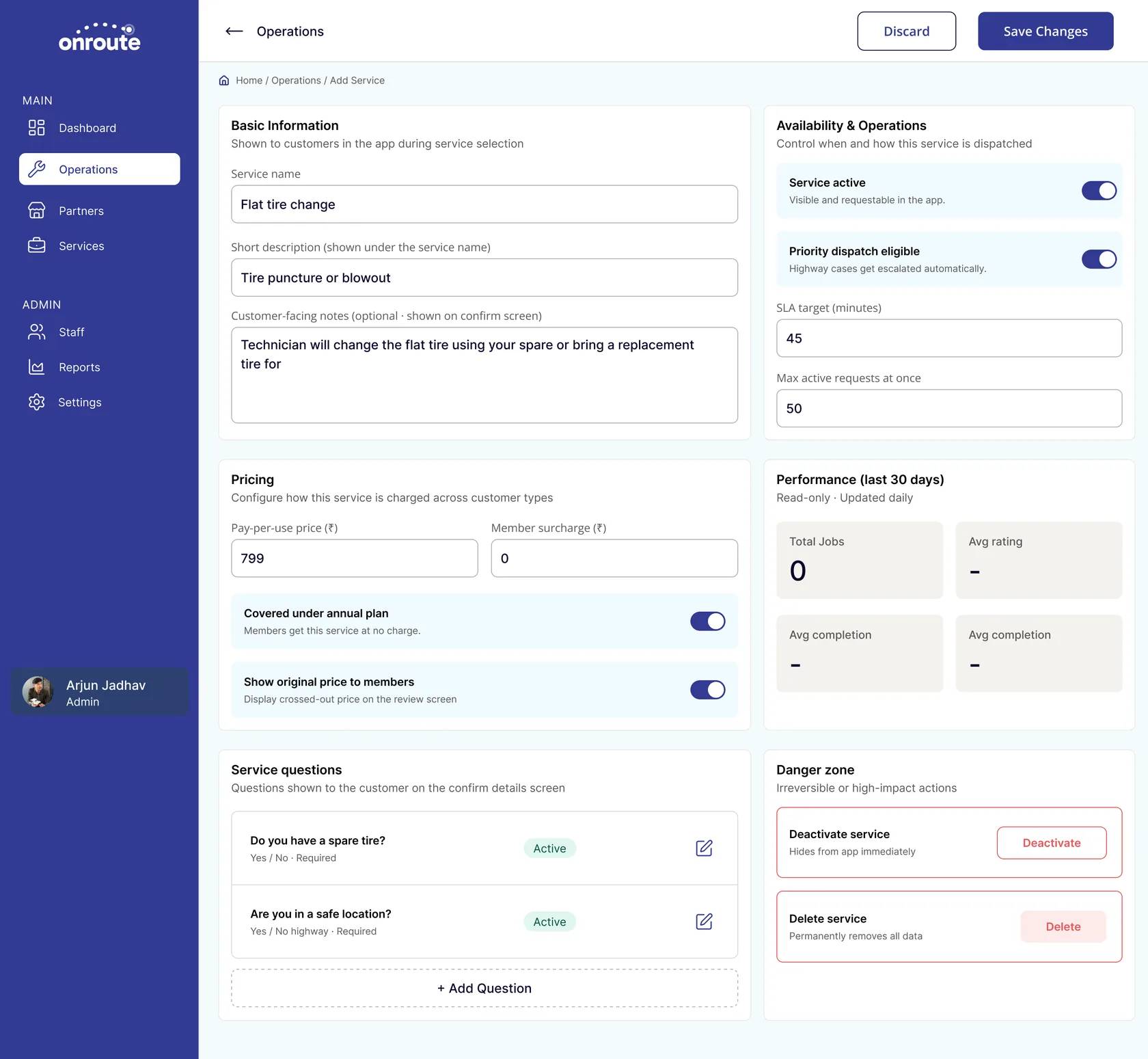 Onroute ops dashboard detailed job management screens